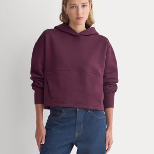 Luxe Fleece Seamed Cropped Hoodie | Deep Plum
