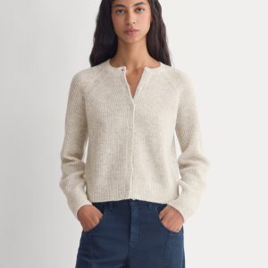 Ribbed Cropped Cardigan in Alpaca | Almond