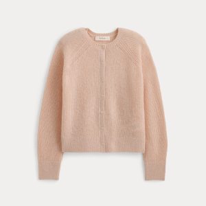 Ribbed Cropped Cardigan in Alpaca | Pale Peach